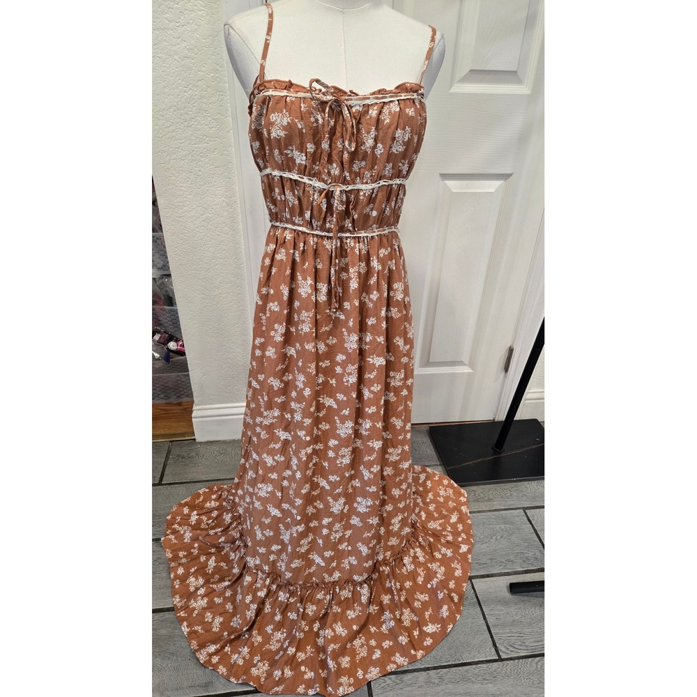 Sincerely Jules Floral Maxi Dress Rust Terracotta Boho Lace Trim Large 6GCUAU230